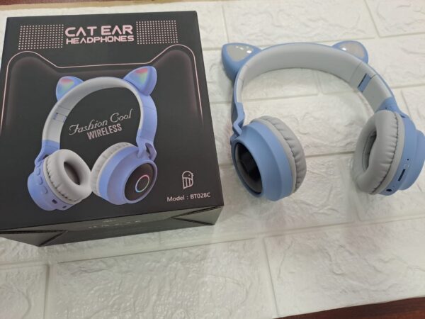 AUDIFONOS CON OREJA DE GATO AZUL CLARO