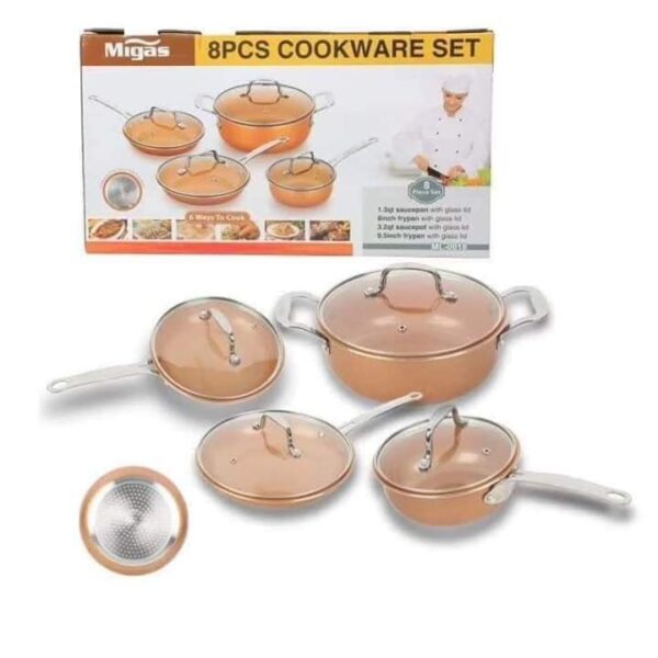 SET DE OLLAS ANTIADHERENTES 8 PIEZAS COBRE