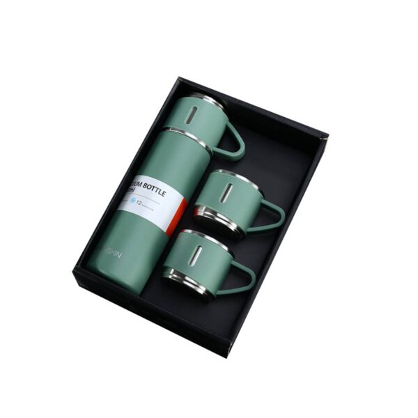 Termo Vaso Térmico Acero Inoxidable - 500ml + 3 Tazas COLOR VERDE