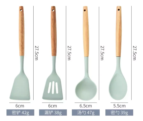Set de 12 Utensilios Cocina Mango Madera Y Silicona - Imagen 2