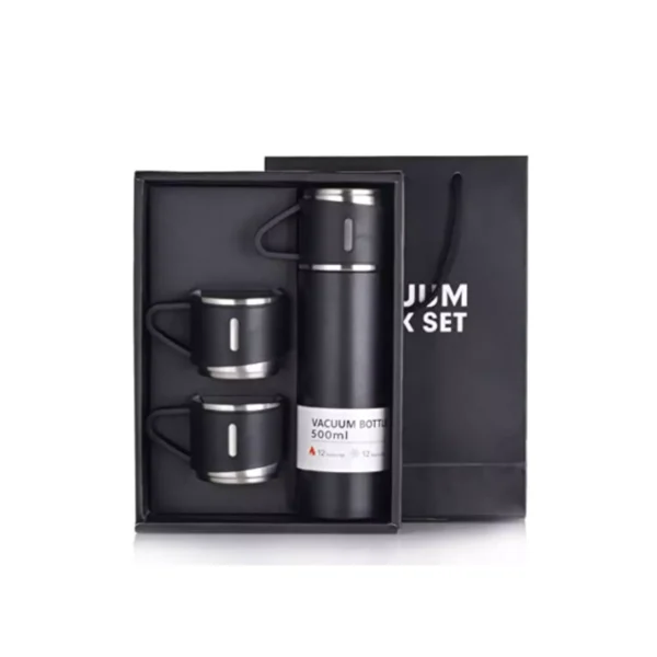 Termo Vaso Térmico Acero Inoxidable - 500ml + 3 Tazas COLOR NEGRO